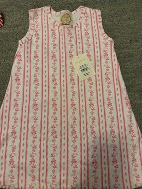 Girls Sleeveless Pink & White Striped Floral Dress